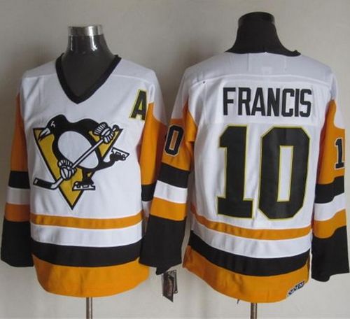 Penguins #10 Ron Francis White/Black CCM Throwback Stitched NHL Jersey - Click Image to Close